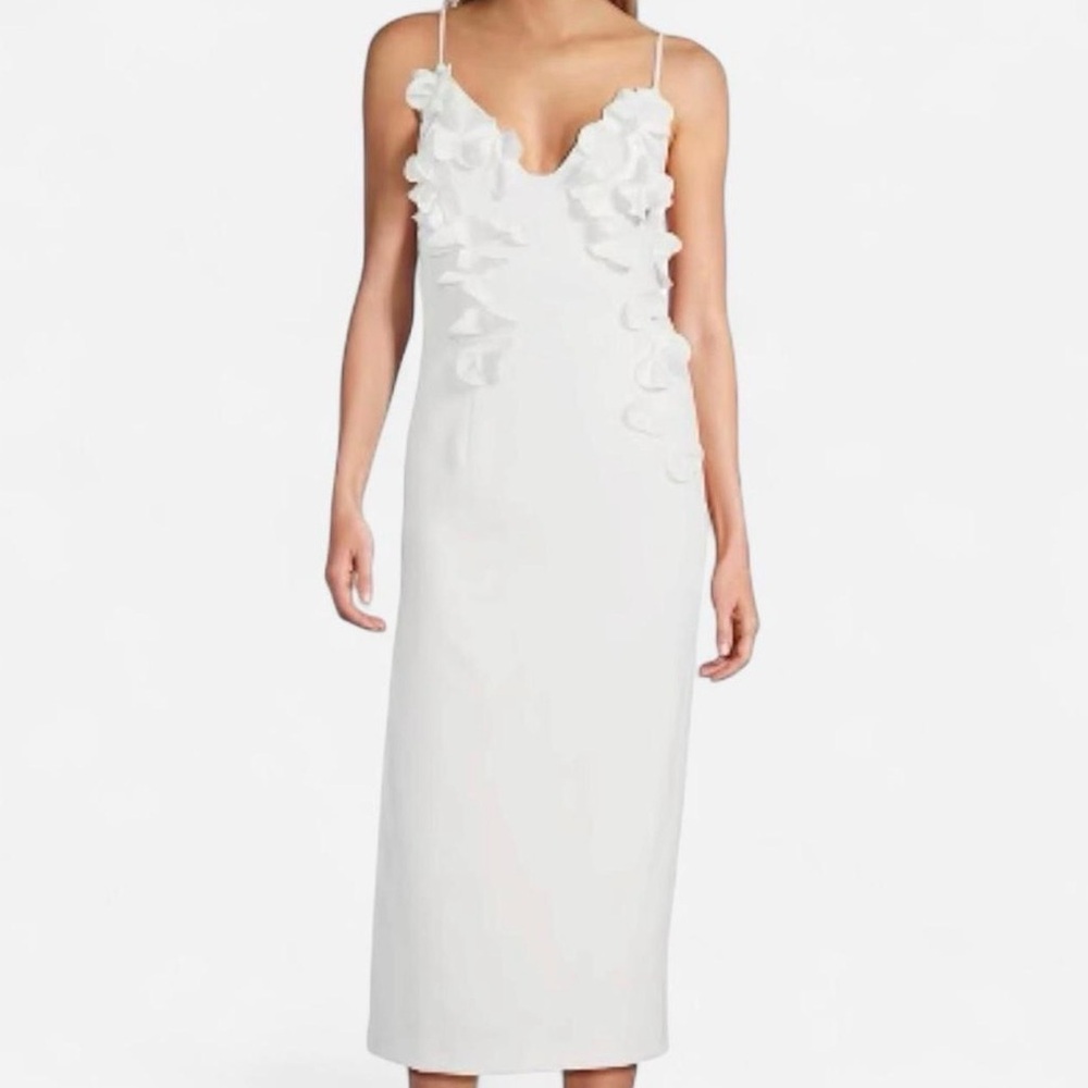 Antonio Melani White Floral Appliqué Sheath Dress Size 14 Elegant Midi